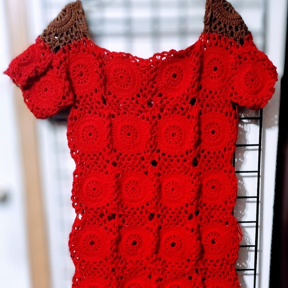 Red And Cinnamon Brown Circular Pattern Dress - image 2